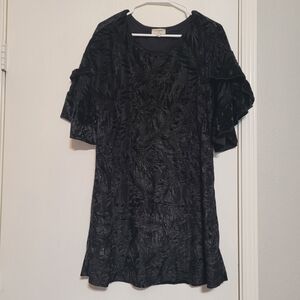 Umgee Velvet Ruffle Sleeve Dress Size S Black Short Sleeve Loose Fit